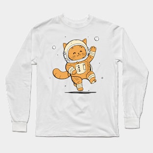 Cat in Space Funny Cat Gift Retro Vintage Funny Cat Long Sleeve T-Shirt